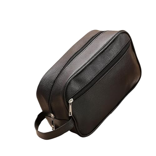 Porceosy Leichte Kosmetiktasche, Reiseutensilien, Organizer, kariert, Kunstleder, Reißverschluss, wasserdicht, große Kapazität, tragbar, Make-up-Pinsel, Werkzeug, Outdoor, Schwarz, Schwarz von Porceosy