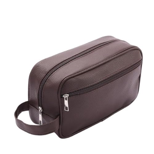 Porceosy Leichte Kosmetiktasche, Reiseutensilien, Organizer, kariert, Kunstleder, Reißverschluss, wasserdicht, großes Fassungsvermögen, tragbar, Make-up-Pinsel, Werkzeug, Outdoor, Braun, braun von Porceosy