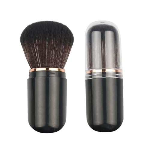 Porceosy Make-up-Pinsel-Set, 2 Stück, Mini mit synthetischen Borsten, tragbar, Kapselform, Pinsel für Foundation, lose gepresste Puder, Lidschatten, Rouge, Konturen, Creme, Schwarz von Porceosy