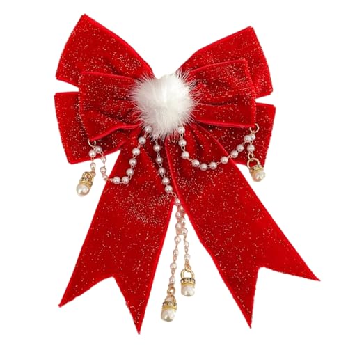 Porceosy Star Decor Haarspange Neujahr Damen Haarspange Exquisite Doppellagige Schleife Faux Perle Schmetterling Glocke Rot Festlich Weihnachten F von Porceosy