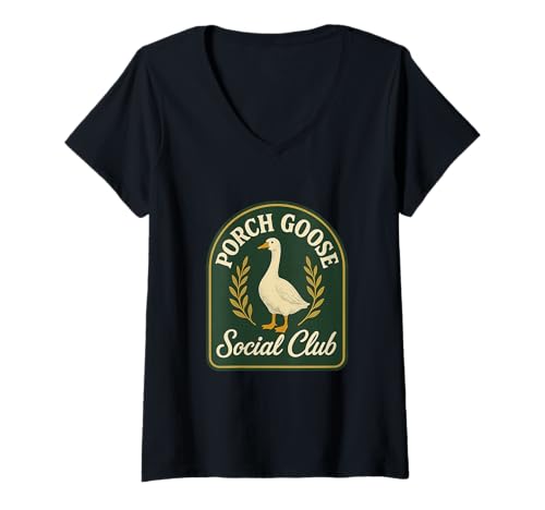 Damen Emblem für den Porch Goose Social Club T-Shirt mit V-Ausschnitt Damen Emblem für den Porch Goose Social Club T-Shirt mit V-Ausschnitt von Porch Goose Social