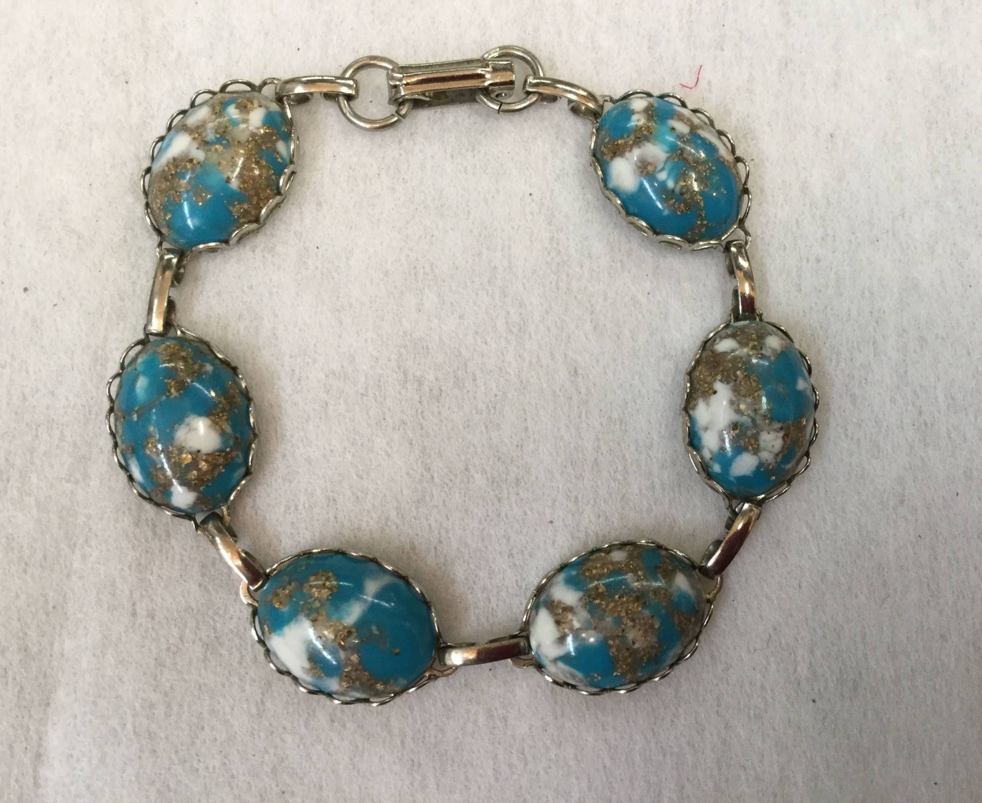 Duroplast Konfetti Aqua Jahrgang 7 1/2"-8" Armband in Silber Ton Sehr Gutem Zustand von PorchesandPetunias