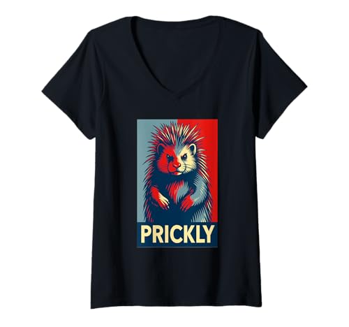 Damen Lustiges stacheliges Stachelschwein, lustiges Tier, Naturliebhaber T-Shirt mit V-Ausschnitt Damen Lustiges stacheliges Stachelschwein, lustiges Tier, Naturliebhaber T-Shirt mit V-Ausschnitt von Porcupine Prickly For Fun