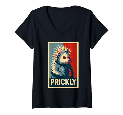 Damen Lustiges stacheliges Stachelschwein, lustiges schlechte Laune Shirt, Naturliebhaber T-Shirt mit V-Ausschnitt von Porcupine Prickly For Fun