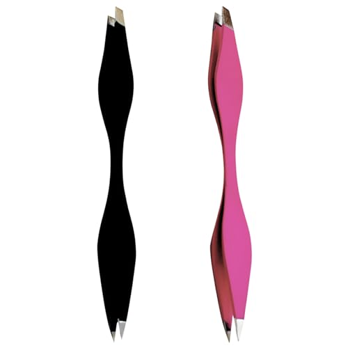 Augenbrauen Pinzetten, 2pcs doppelseitige Pinzetten, spitze/schräge Spitze eingewachsene Haare Edelstahl Perücke Pinzkublippe Make up Werkzeuge für Frauen von Porgeel