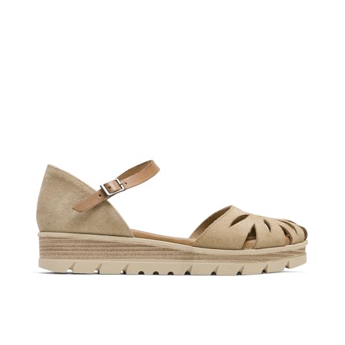 Porronet Sandale mit Keilabsatz aus Spaltleder, Sand Taupe, 37 EU von Porronet