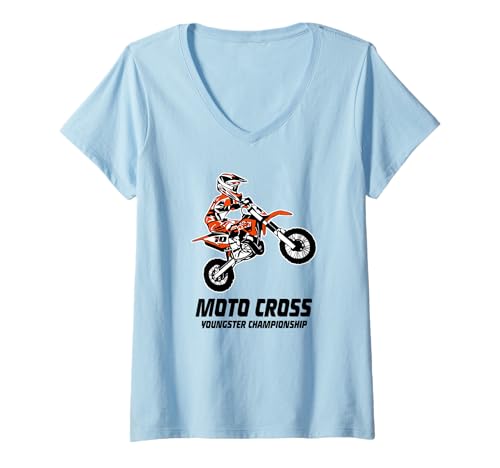 Damen Kinder Moto Cross Supercross Kindercross Kids Motorrad T-Shirt mit V-Ausschnitt Damen Kinder Moto Cross Supercross Kindercross Kids Motorrad T-Shirt mit V-Ausschnitt von Port Stevens P.S.75 Design