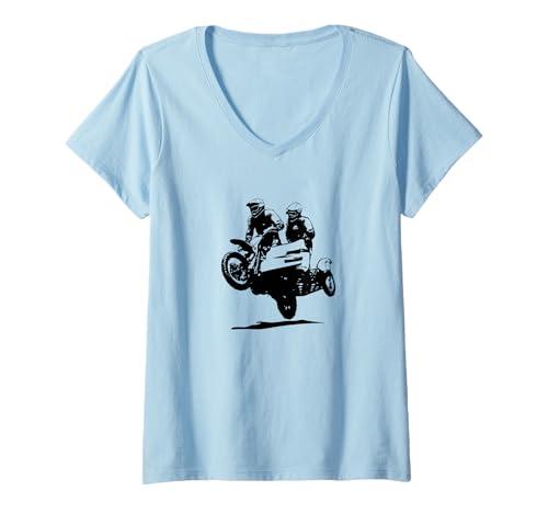 Damen Sidecarcross Seitenwagen Moto Cross T-Shirt mit V-Ausschnitt von Port Stevens P.S.75 Design