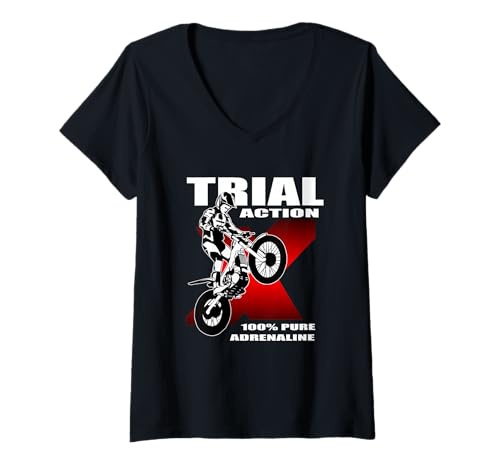 Damen Trial Motorrad Trialfahrer Moto Trial T-Shirt mit V-Ausschnitt von Port Stevens P.S.75 Design