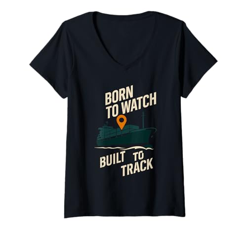 Damen Schiffsspotter Container Schiffsfrachtschiff Marine Tracking T-Shirt mit V-Ausschnitt Damen Schiffsspotter Container Schiffsfrachtschiff Marine Tracking T-Shirt mit V-Ausschnitt von Port Watcher Ship Nerd Coastal Hobby Ocean Freight