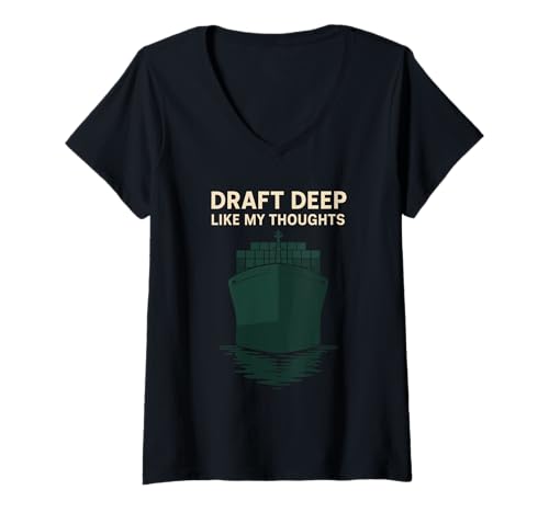 Damen Schiffsspotter Container Schiffsfrachtschiff Marine Tracking T-Shirt mit V-Ausschnitt von Port Watcher Ship Nerd Coastal Hobby Ocean Freight