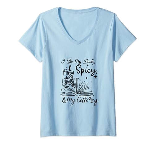 Damen Ich mag meine Bücher scharf und meinen Kaffee Eisig T-Shirt mit V-Ausschnitt von Port & Company