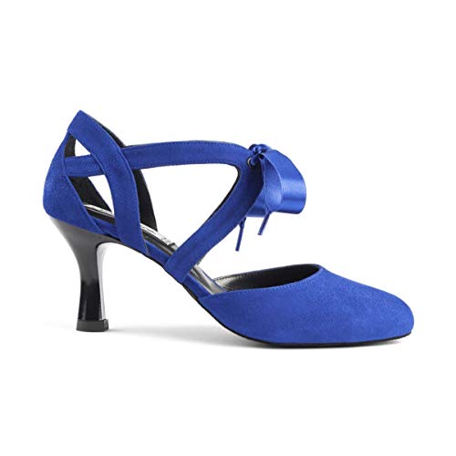 Portdance Damen Tanzschuhe PD125 Premium - Nubuck Blau - 5,5 cm Flare (groß) [EUR 38] von Portdance