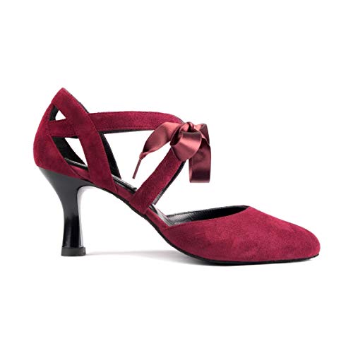 Portdance Damen Tanzschuhe PD125 Premium - Nubuck Bordeaux - 5,5 cm Flare (groß) [EUR 39] von Portdance