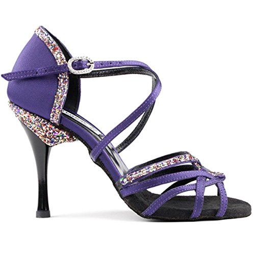 Portdance Damen Tanzschuhe PD800 Pro - Satin Purple/Glitzer - 7.5 cm Slim [EUR 38] von Portdance