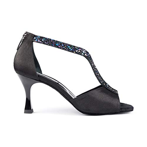 Portdance Damen Tanzschuhe PD806 Pro - Satin Schwarz/Multicolour - 6 cm Flare (klein) [EUR 37] von Portdance