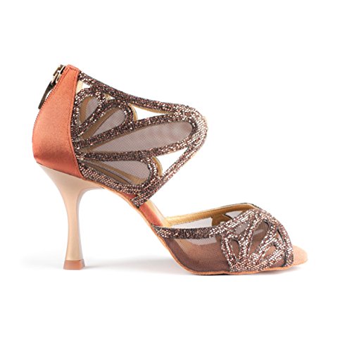 Portdance Damen Tanzschuhe PD808 Pro Premium - Satin/Glitzer Bronze - 6 cm Flare [EUR 36] von Portdance