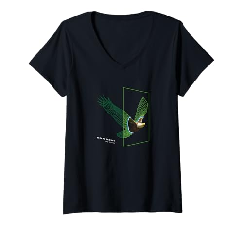 Damen Cyber Eagle - Futuristisches Portal Escape Design T-Shirt mit V-Ausschnitt von Portal Animals & Co