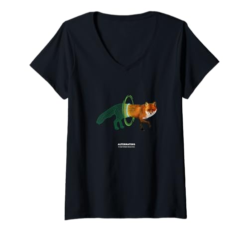 Damen Cyber Fox - Futuristisches Portal Escape Design T-Shirt mit V-Ausschnitt von Portal Animals & Co