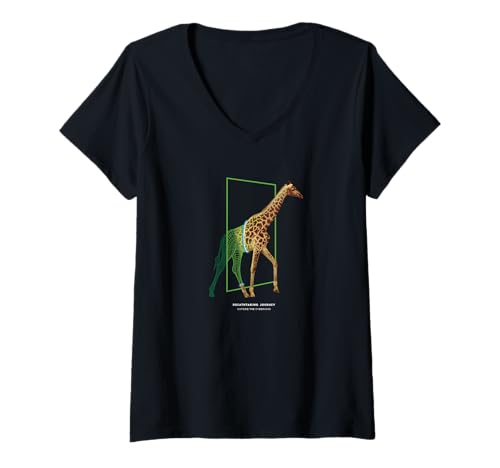Damen Cyber Giraffe - Futuristisches Portal Escape Design T-Shirt mit V-Ausschnitt von Portal Animals & Co