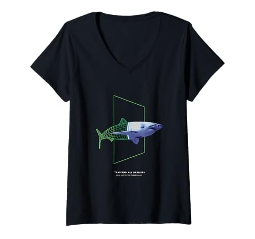 Damen Cyber Shark - Futuristisches Ocean Escape Design T-Shirt mit V-Ausschnitt von Portal Animals & Co