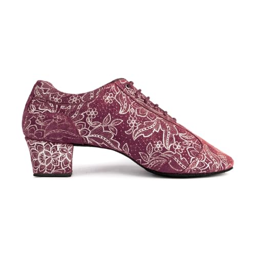 Portdance Damen Trainer Tanzschuhe PD706 - Leder Bordeaux/Weiß - 4 cm Blockabsatz - Normalweite (Bordeaux, EU Schuhgrößensystem, Erwachsene, Damen, Numerisch, M, 39) von Portdance