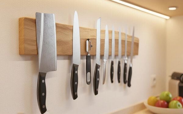 Portia by Callidus Designs Magnetische Messerleiste aus massiver Eiche mit Naturkante - Messerblock zur Wandmontage von Portia by Callidus Designs