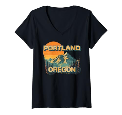 Damen Portland T-Shirt mit V-Ausschnitt von Portland Oregon USA Outdoor Vintage
