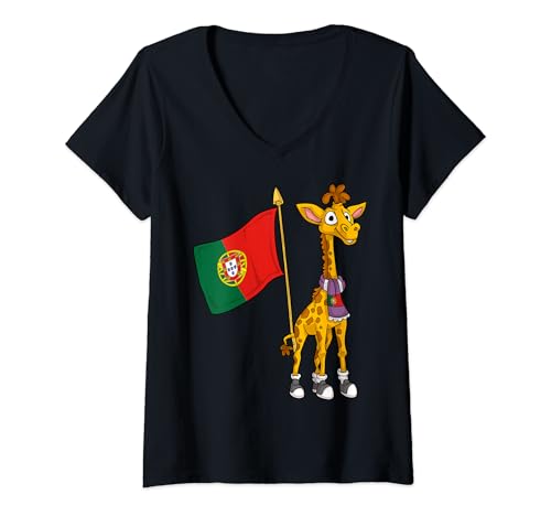 Damen Portugal Fan Giraffe T-Shirt mit V-Ausschnitt Damen Portugal Fan Giraffe T-Shirt mit V-Ausschnitt von Portugal Fans