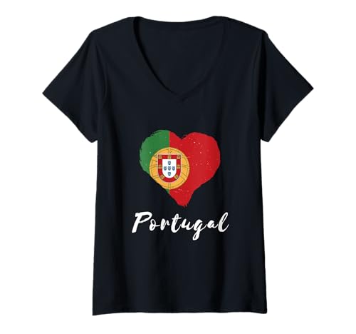 Damen Portugal Flagge Pride Herz Portugiesische Flagge Wurzeln T-Shirt mit V-Ausschnitt Damen Portugal Flagge Pride Herz Portugiesische Flagge Wurzeln T-Shirt mit V-Ausschnitt von Portugal Flag Pride Portuguese Roots Heritage