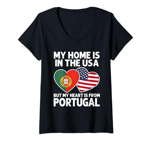 Damen My Home USA My Heart Portugal Portugal American Pride Flagge T-Shirt mit V-Ausschnitt Damen My Home USA My Heart Portugal Portugal American Pride Flagge T-Shirt mit V-Ausschnitt von Portugal Pride Flag Apparel