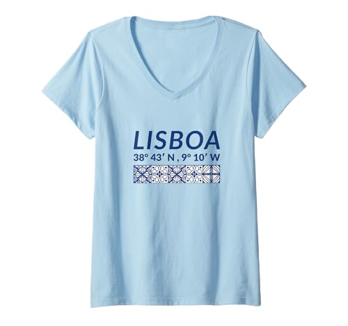Damen Lisboa Lissabon Koordinaten T-Shirt mit V-Ausschnitt von Portugal Souvenir Koordinaten