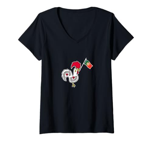 Damen Portugal Barcelos Souvenir Hahn T-Shirt mit V-Ausschnitt von Portugal Souvenir Koordinaten