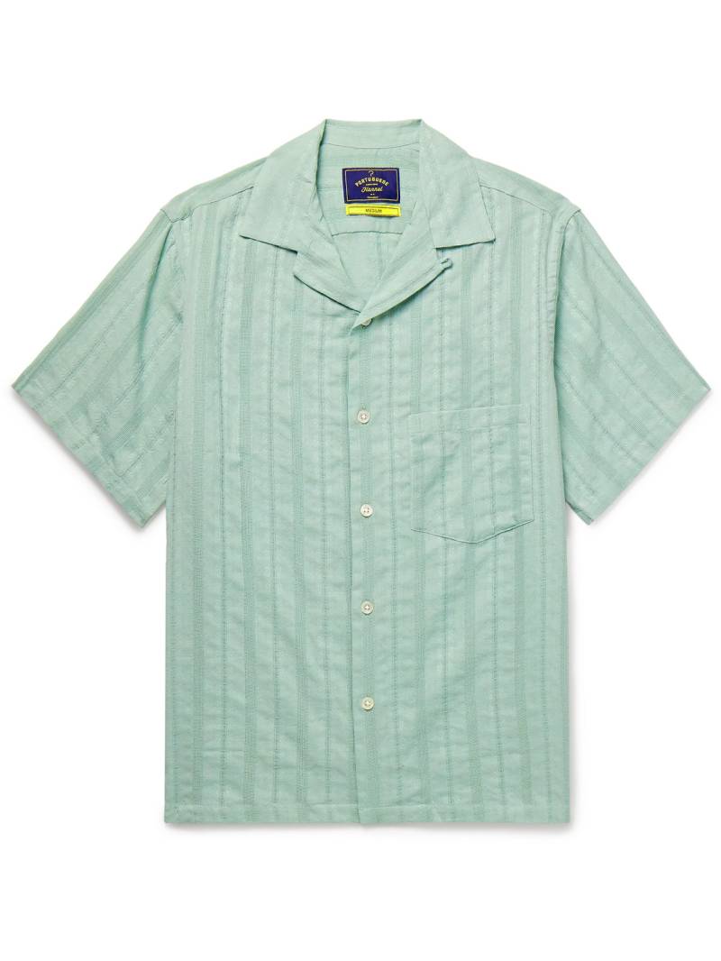 Portuguese Flannel - Almada Convertible-Collar Embroidered Cotton-Gauze Shirt - Men - Green - L von Portuguese Flannel