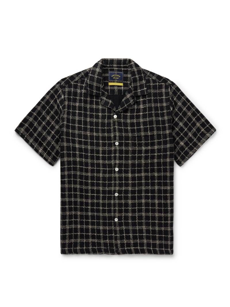 Portuguese Flannel - Dorne Convertible-Collar Checked Cotton and Linen-Blend Gauze Shirt - Men - Black - L von Portuguese Flannel