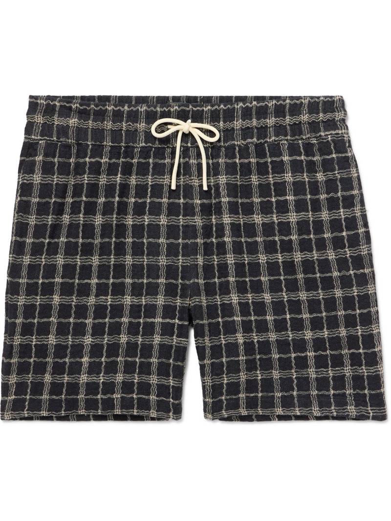 Portuguese Flannel - Dorne Straight-Leg Checked Cotton and Linen-Blend Jacquard Drawstring Shorts - Men - Black - L von Portuguese Flannel