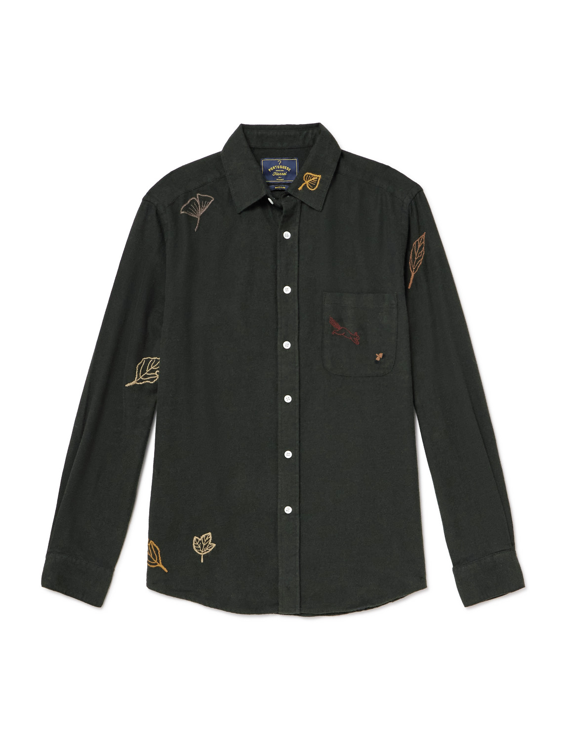 Portuguese Flannel - Fall Leaves Embroidered Cotton-Flannel Shirt - Men - Green - XL von Portuguese Flannel