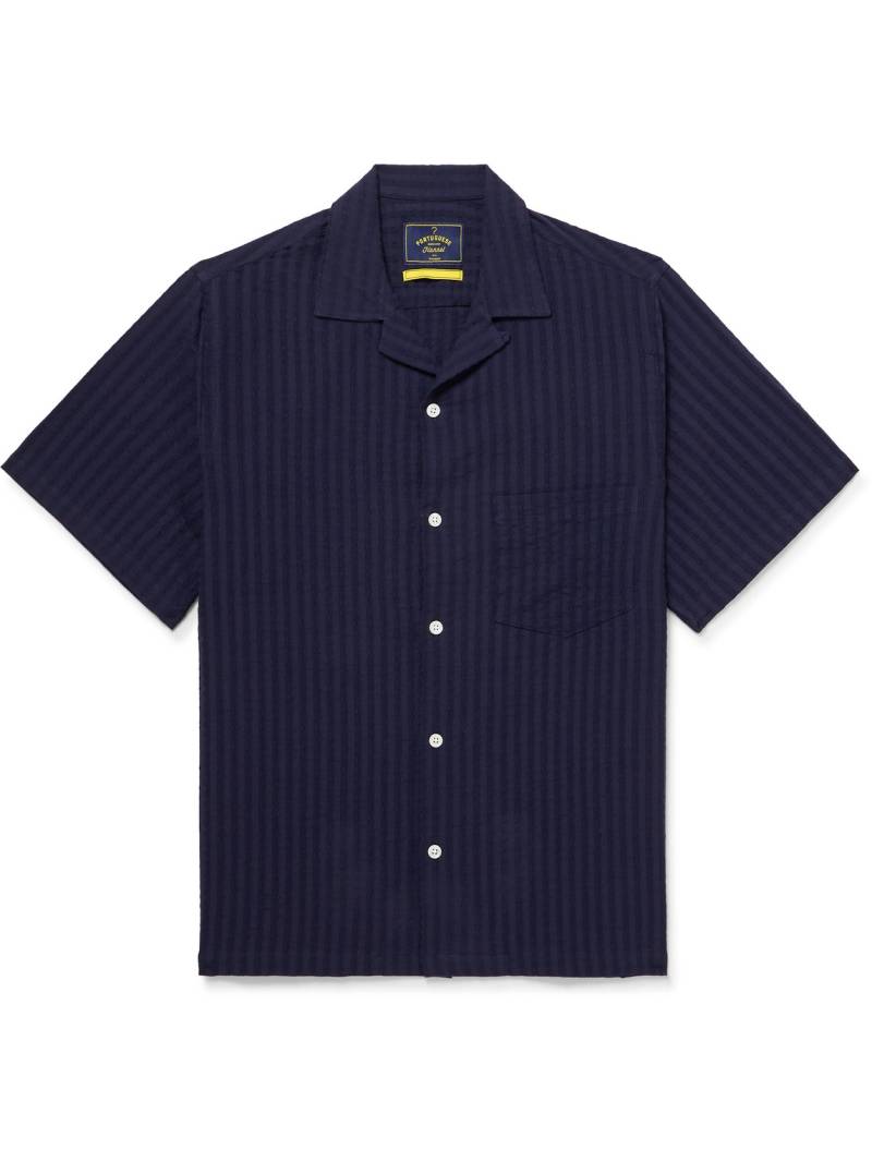 Portuguese Flannel - Mondego Convertible-Collar Textured Cotton Shirt - Men - Blue - XXL Portuguese Flannel - Mondego Convertible-Collar Textured Cotton Shirt - Men - Blue - XXL von Portuguese Flannel