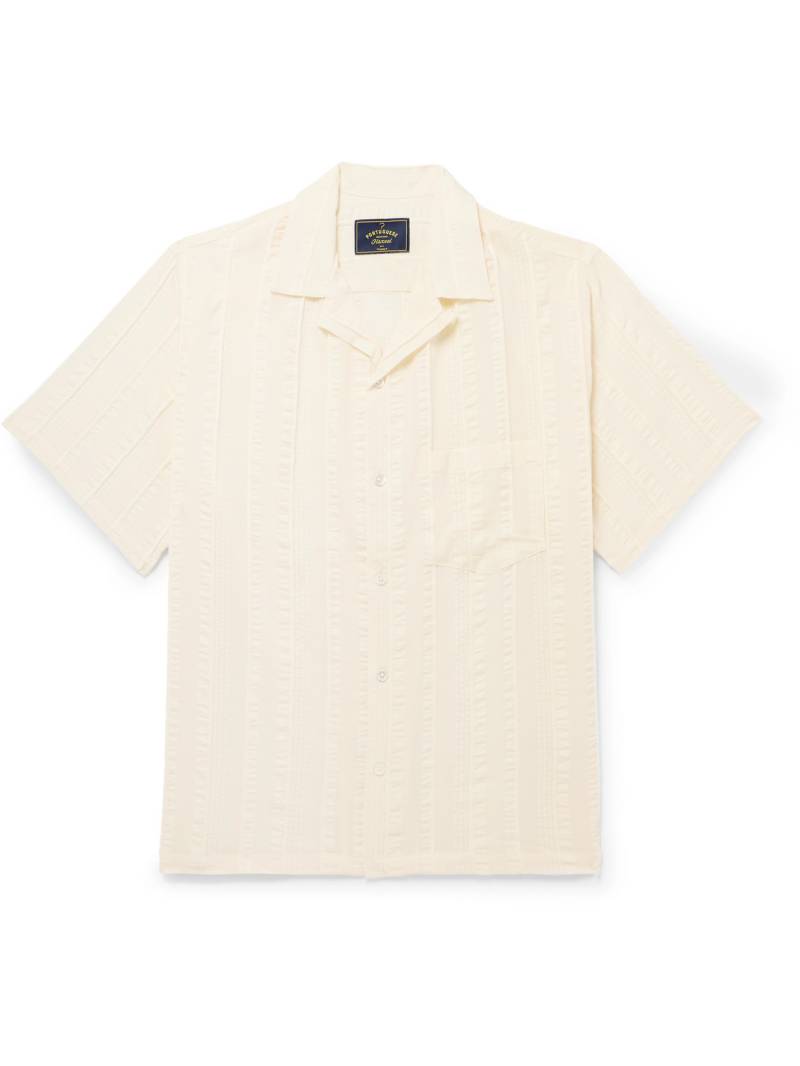 Portuguese Flannel - Punta Convertible-Collar Striped Embroidered Cotton-Voile Shirt - Men - Neutrals - XS Portuguese Flannel - Punta Convertible-Collar Striped Embroidered Cotton-Voile Shirt - Men - Neutrals - XS von Portuguese Flannel