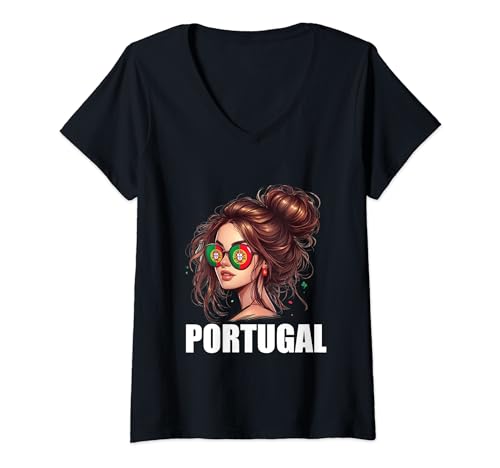 Damen Portugiesisch Mädchen Frau Flagge portugal trikot 2024 T-Shirt mit V-Ausschnitt von Portuguese Girl Portugal Trikot für Fußballer