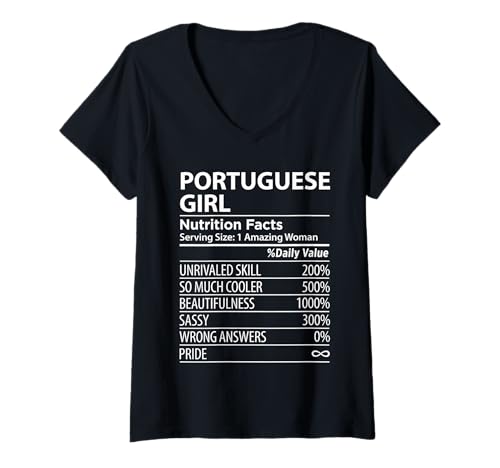Damen Portugiesisches Mädchen Nährwertangaben Lustig Damen Portugal T-Shirt mit V-Ausschnitt von Portuguese Girl Womens Portugal Gift