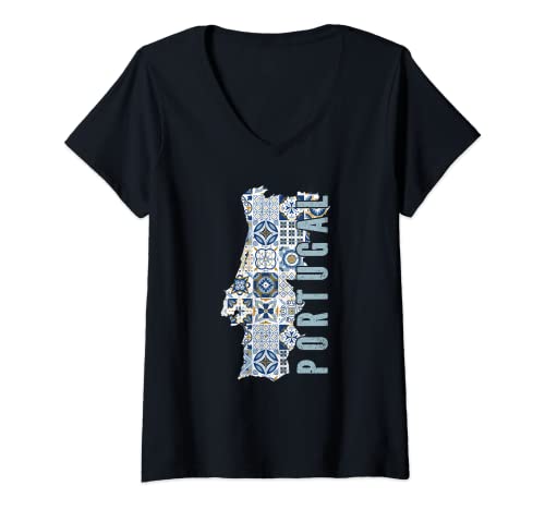 Damen Portugiesische Azulejos Fliesen Herren Damen Mädchen Portugal T-Shirt mit V-Ausschnitt Damen Portugiesische Azulejos Fliesen Herren Damen Mädchen Portugal T-Shirt mit V-Ausschnitt von Portuguese Portugal SpecialTee Co