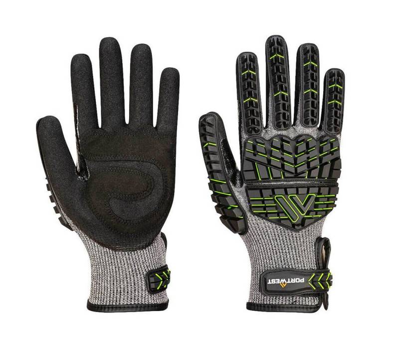 Portwest Arbeitshandschuhe A755 - VHR15 Nitrilschaum- Stoßschutz- Handschuh Schwarz/Gruen Schlagschutz Schnittschutz von Portwest