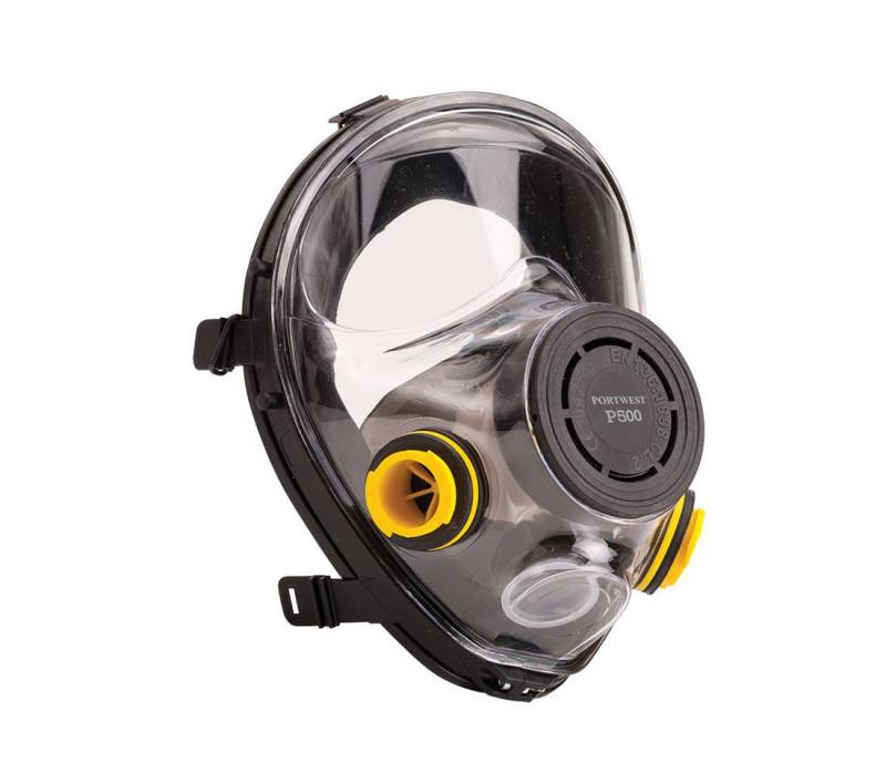 Portwest Atemschutz-Vollmaske Vollmaske mit doppeltem Bayonet Filter-Verschluss schwarz, PWP500, Doppelte Ausatemventile von Portwest
