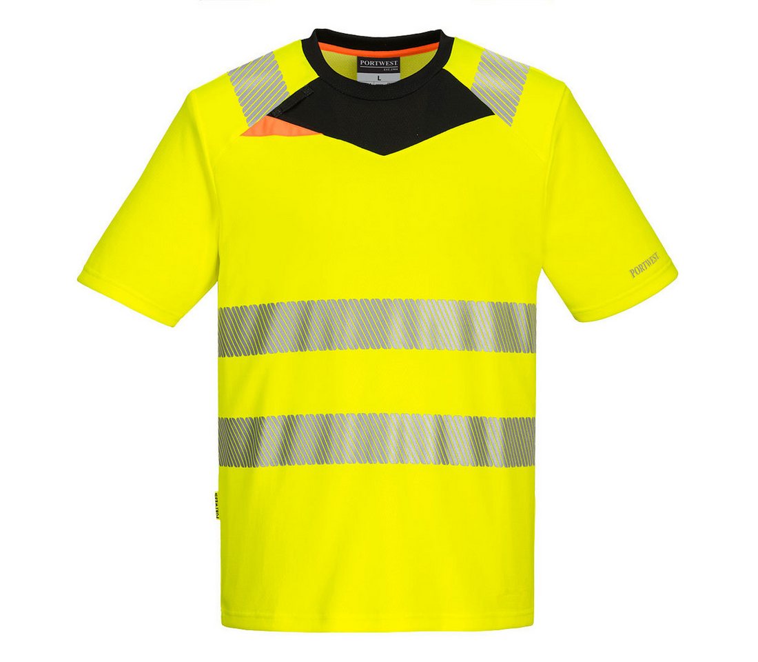 Portwest T-Shirt DX413 - DX4 Warnschutz T-Shirt kurzarm Gelb/Schwarz 40+ UPF klassifiziertes Gewebe, das 98% der UV-Strahlen blockiert von Portwest