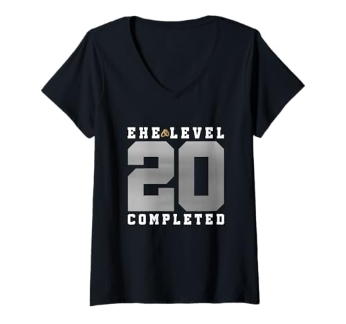 Damen 20. Hochzeitstag Gadget Ehe Level 20 Porzellanhochzeit T-Shirt mit V-Ausschnitt von Porzellanhochzeit Geschenke und 20. Hochzeitstag