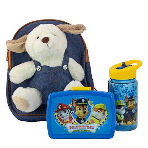 P:os 81446 PAW Patrol - Rucksack für Kinder mit abnehmbarem Plüschtier Hund Danny, Paw Patrol Brotdose und Trinkflasche in Blau, ideales Set für den Kindergarten oder bei Familienausflügen von PAW PATROL