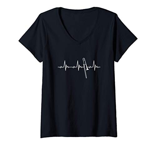 Damen Posaune Heartbeat für Posaunenspieler T-Shirt mit V-Ausschnitt von Posaune Herzschlag Geschenk