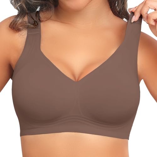 PoseFree BH Damen ohne Bügel Nahtloser Soft Bequemer Push-Up BHS mit Vollständiger Abdeckung Klassische BH für Normale und Große Größen - Kaffee M von PoseFree