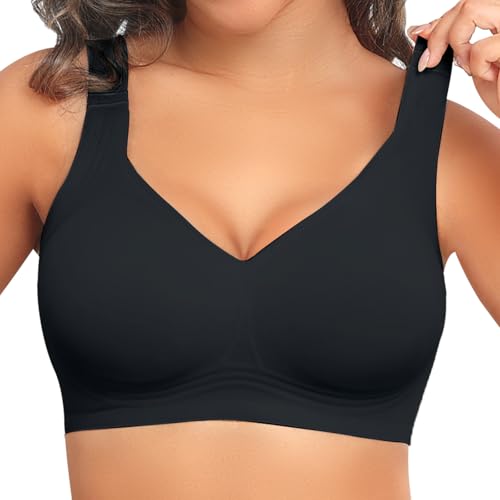 PoseFree BH Damen ohne Bügel Nahtloser Soft Bequemer Push-Up BHS mit Vollständiger Abdeckung Klassische BH für Normale und Große Größen - Schwarz XL von PoseFree